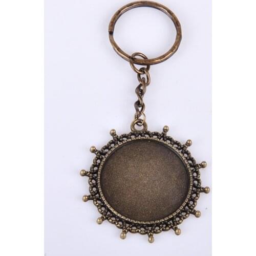 Fit 30MM Bronze color dangle blank keychain split key ring setting vintage cabochon key chain base tray bezel diy jewelry making