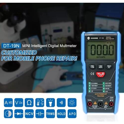 DT-19N Customized Mini Digital Multimeter for Mobile Phone Repair Temperature Measurement AC DC Resistance Tester with Light
