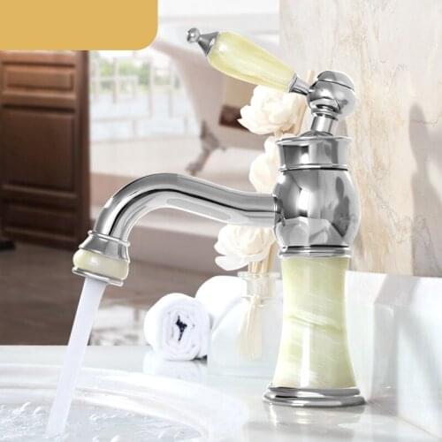 Bathroom luxury chrome High quality Brass Jade Hot and cold Water tap European Basin Faucet Sink Mixer Tap Faucet-6921