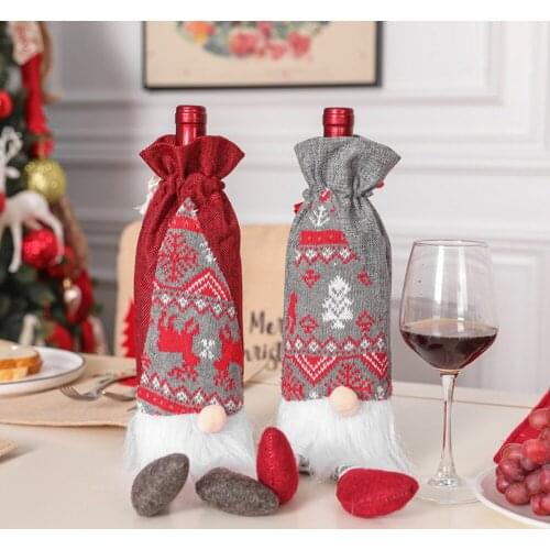 Christmas Red Wine Bottle Covers Bag Linen Holiday Santa Claus Champagne Bottle Cover Christmas Decorations for Home