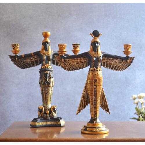 HAND PAINTING GOLDEN RESIN FIGURINE ANCIENT EGYPT GODDESS MODEL CLASSIC DECORATION WINE RACK CANDLE HOLDERSroom Art