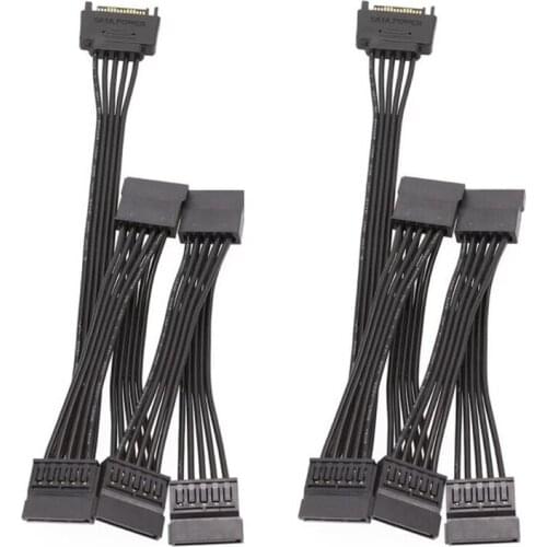 2Pcs SATA 15Pin 1 To 5 Hard Drive Power Supply Splitter Cable Cord For DIY PC Sever 15-Pin SATA Power Cable 60CM