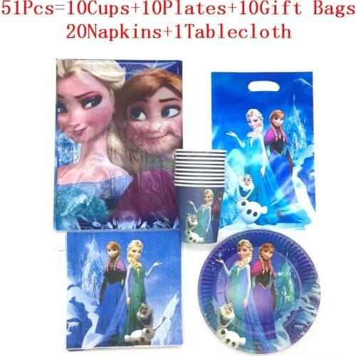 Party Supplies 51Pcs/81Pcs for 10/20 Kids Birthday Party Decoration Set Frozen Freezing Anna Elsa Snow Queen Party Favors