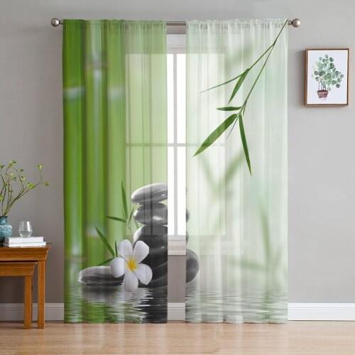 Tulle Curtains Flower Zen Stones Bamboo Boys And Girls Bedroom Sheer Hanging Curtain Living Room Kitchen Gauze Curtain