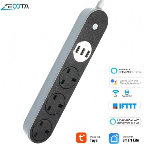 Smart WiFi Power Strip 3 AC UK Plug Outlets with USB Socket Voice Control Timer Switch Homekit Work Alexa Google Home