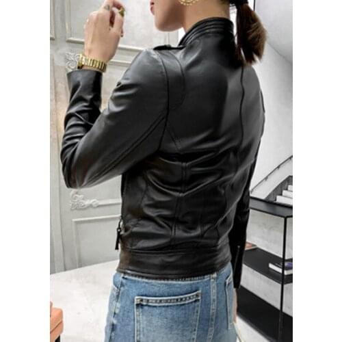 Spring Women Genuine Real Sheep Leather Jacket W88