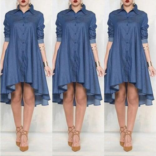Vintage Casual Women Loose Long Sleeve Denim Shirt Dress New Arrival Jeans Mini Dress