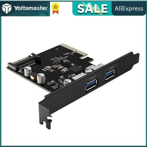 Yottamaster SuperSpeed 2 Ports USB 3.1 Type-A&Type-C PCI-E Expansion Card Adapter PCI-E USB 3.1 Hub Controller Adapter Card-[C1]