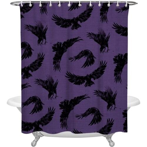 Halloween Crow Purple Shower Curtain Waterproof Polyester Fabric Bathroom Curtain Home Bath Curtain with Hook