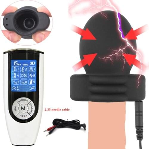 USB Charging Electric Shock Glans Cap Electric Stimulation Massage Penis Sleeve Medical Theme Male Sex Toy Penis Delay Trainer