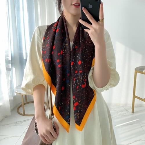 2021 new style Chinese quality 90*90 silk spring and summer womens beach silk scarf turban fashion print shawl lady cute square