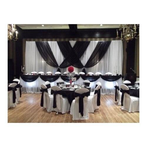 10ft x 20ft Pure White Wedding Backdrop with black swags Luxury Wedding Decoration