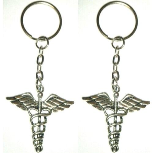 10PCS/lot Fashion Jewelry Caduceus Snake Charms Keychain Gifts Fit DIY Key Chain Accessories Jewelry Fast shipping