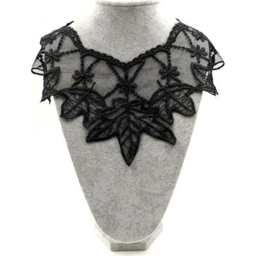 5Pcs Sewing Craft Neckline Lace Collar Mesh Tulle Applique Embroidered Black Patch Neck Fabric Clothes Accessories