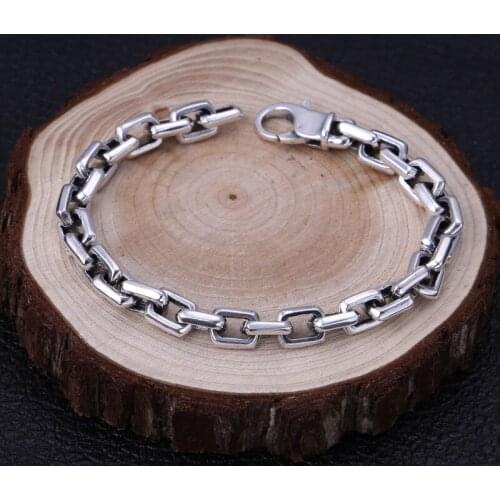 925 Sterling Silver For Men Women Square Chain Bracelet Bangle Jewelry