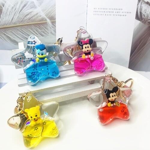 Disney Mickey Mouse five-pointed star Pendants Minnie Donald Duck Key Ring Winnie key chain accessories Cute Keychain For Women