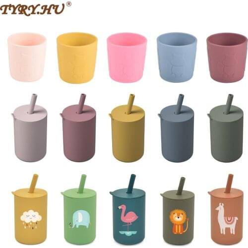 Baby Silicone Sippy Cups BPA-Free Portable Storage Snack Container Feeding Cup For Children Leakproof Learning Drink Cup Sets