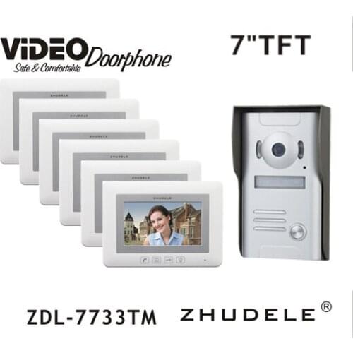 ZHUDELE New Arriva Doorbell Intercom System 7" Video Door Phone Touch button Kits Night Vision 700TVL HD Home House Security 1V6