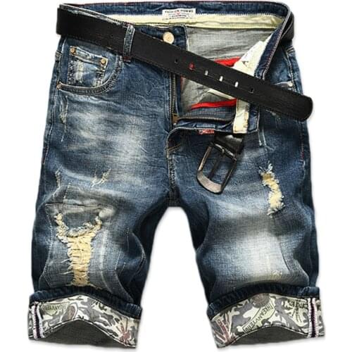 TANG 2021 Jeans Shorts Men Brand Ripped Summer Capri Mens Fashion Biker Casual Elasticity Distressed Hole Blue Denim Short