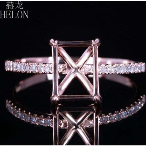 HELON 8x6mm Cushion Solid 14K Rose Gold Pave Natural Diamonds New Design Trendy Fine Jewelry Semi Mount Engagement Wedding Ring