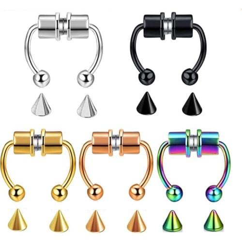 2021 pierced stainless steel magnetic false nose ring horseshoe ring titanium steel artificial non-perforated nose hoop ring
