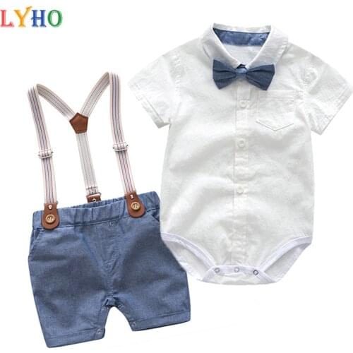 Baby Boy Rompers + Belt Pants 2Pcs Set, Summer Kids Clothes Toddler Gentleman Birthday Party Cotton Suits Newborn Infant Outfits