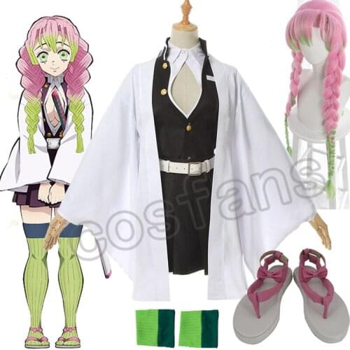 Kanroji Mitsuri Costumes AnimDemon Slayer Kimetsu no Yaiba Nezuko Mitsuri Kanroji Cosplay Wig Kisatsutai Uniform Costume Kimono