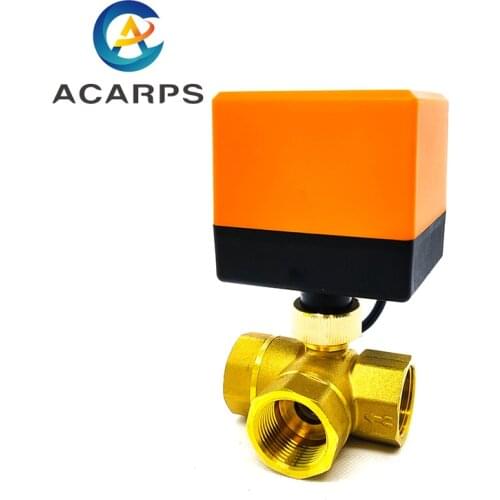 3/4" Brass Electric Ball Valve Three-Wire Three-Way Air Conditioning Floor Heating Water Tower Switch Valve 220 24 12V