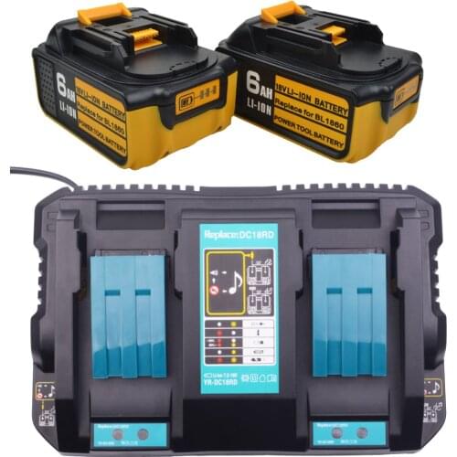 LED 18V 6000mah lithium battery replacement for Makita BL1860 Power tool battery BL1815 BL1830 BL1835 LXT 400 with Dual Charger