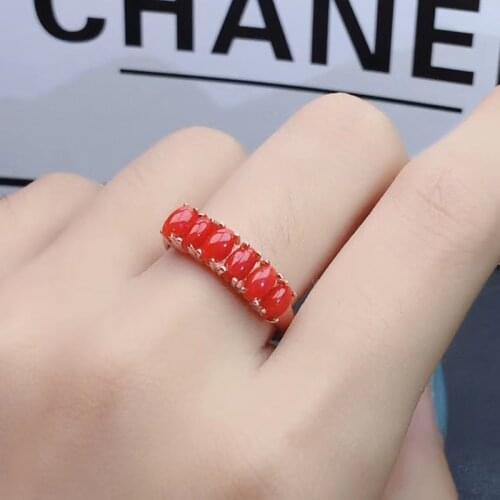 Hotsale 925 Silver Precious Coral Ring for Party 3*5mmm Natural Red Coral Silver Ring