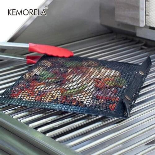 Non-stick Barbecue Mesh Mat Reusable Heat Resistance BBQ Baking Isolation Net Pad Outdoor Picnic Camping BBQ Grill Mesh Bag