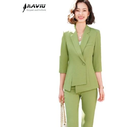 Fashion Suits Women Spring New Half Sleeve Business Temperament Formal Slim Blazer And Pants Office Ladies Work Wear