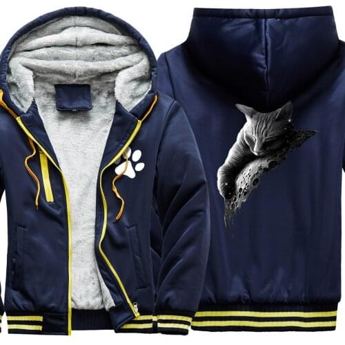 Cute Cat Print 2020 New Arrival Thicken Jackets For Mens Long Sleeve Pocket Fashion Korean Style Retro Casual moletom masculino