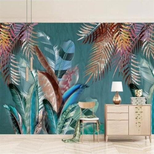 Milofi custom 3D wallpaper mural Nordic forest banana leaf feather decoration painting background wall