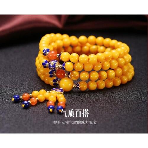 Natural Honey Wax Hand String 108 Baltic Chicken Oil Yellow Amber Honey Wax Bracelets