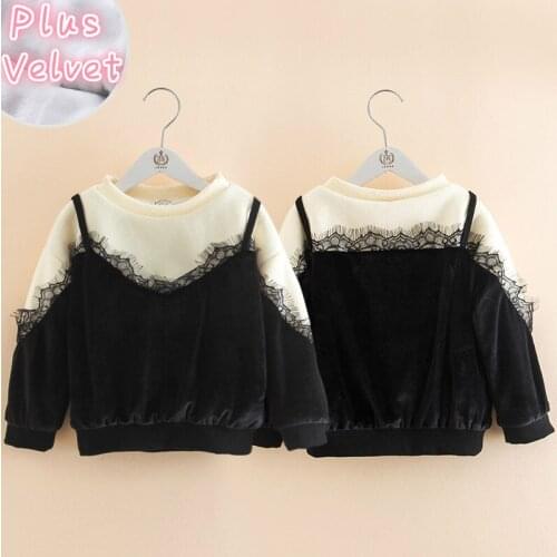 2020 Autumn Winter Tops 2-10 11 12 Year Teenage O-Neck Long Sleeve Lace Patchwork Thickening Plus Vevelt Baby Girl Sweatshirti