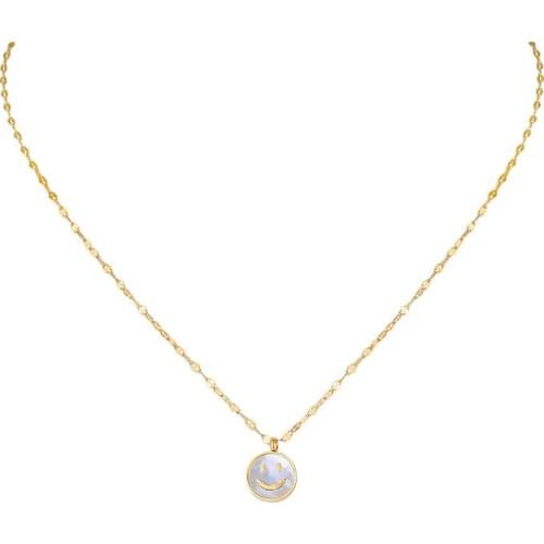 Stainless Steel Shell Smiley Lips Chain Necklace Gold Ladies Jewelry N00830