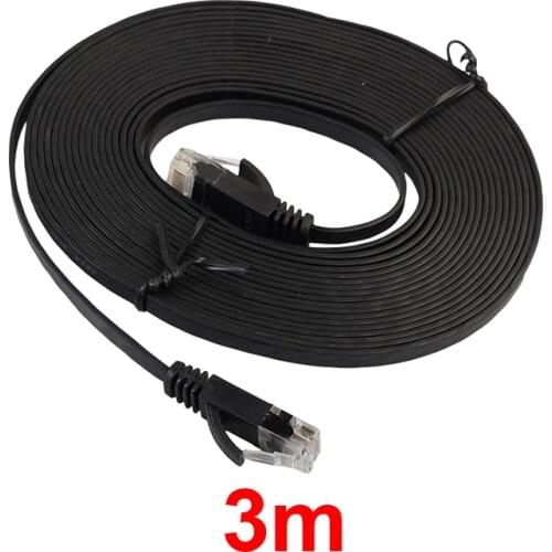 Flat RJ45 LAN Cable 0.5m -5m 98FT Cable CAT6 Flat UTP Ethernet Network Cable RJ45 Patch LAN Cable Black/ White Color New