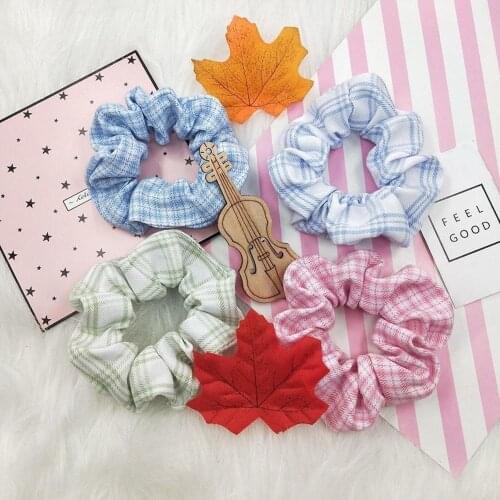 Girl Striped Plaid Large Intestine Loop Hair Rope Highly Elastic Hair Rope Headband Hair Accessories