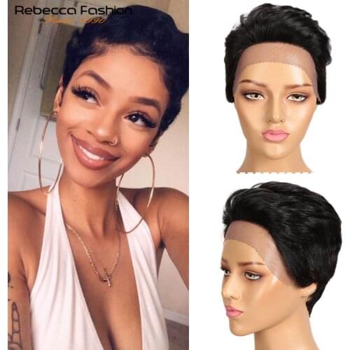 Rebecca Short Straight Hair Wig Pixie Lace Human Hair Wigs For Black Women Peruvian Remy Hair Short Lace Pixie Cut Fashion wig