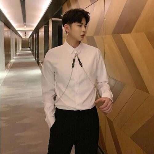 Men Chain Casual Long Sleeve Slim Fit Shirt Male Streetwear Fashion Hip Hop Shirt Party Dress Shirts 2019New Spring Clothes