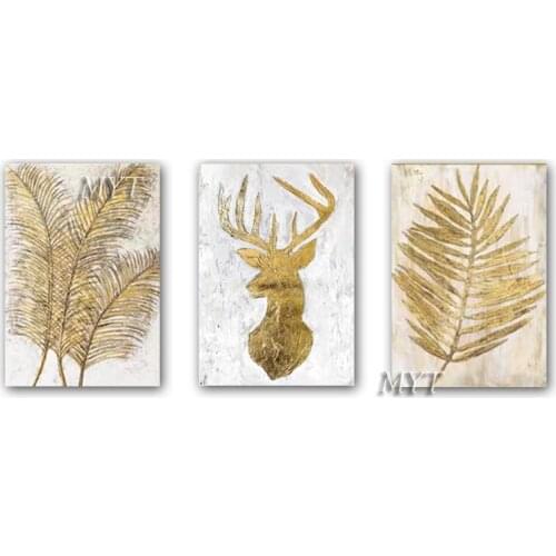 Hand Drawn Gold Foil Abstract New Design Oil Painting Artwork Canvas Wall Decor Art 3 Panel Abstract Paintings For Living Room