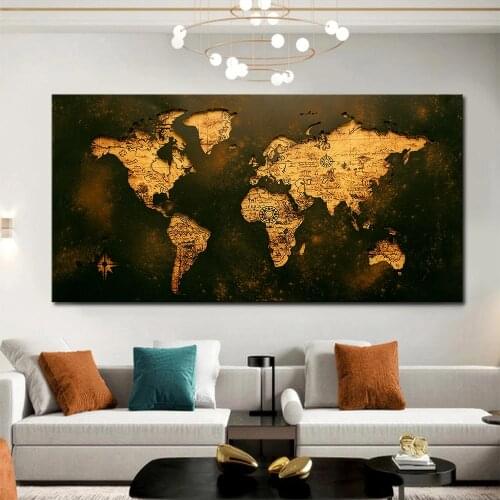 Modern Art Picture Black Gold World Map Posters Prints Wall Art Picture Canvas Painting for Living Room Home Decoration Painting