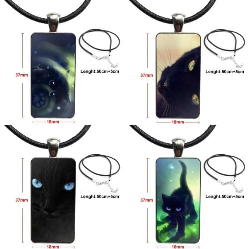Glass Pendant Necklace Handmade Half Pendant Rectangle Necklace For Women Girl Gift Money Black Cat