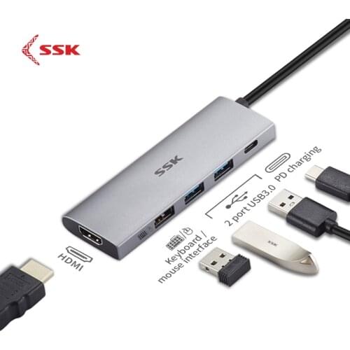SSK Type-C Hub USB Hub Type-C to USB 3.0 Keyboard Mouse Interface PD Charging for USB Hard Drive Laptop Tablet PC