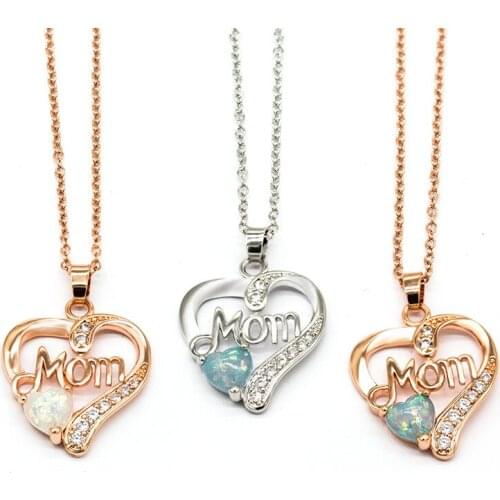 YOUHAOCC New Mom Pendant Love Heart-shaped Opal Necklace Copper Silver-plated Zircon Mother Birthday Gift Mothers Necklace