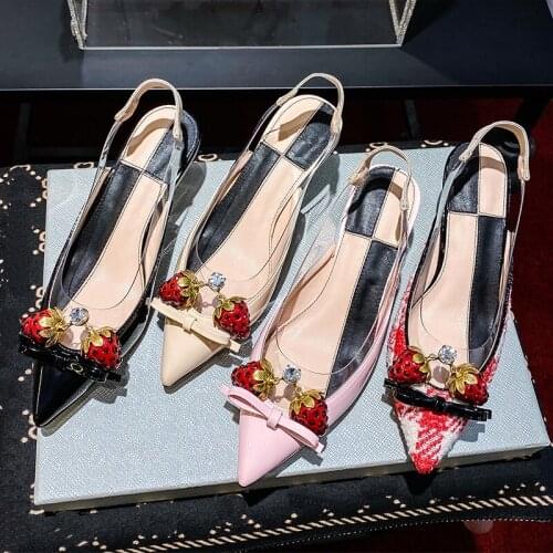 Butterfly-knot High Heels Pointed Toe Runway Strange Style Bamboo Kittens Heel Women Pumps Crystal Cherry Female Sandals Fall