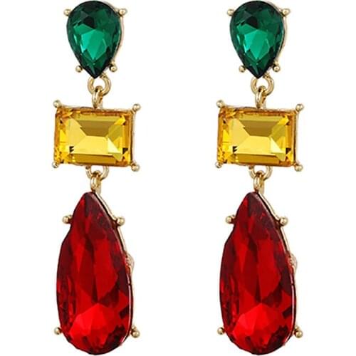 ZHINI New Luxury Crystals Earring High-quality Stone Geometric Long Drop Earrings for Women Girl Party Jewelry 2021 brincos
