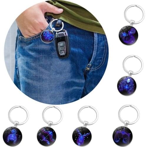 Luminous Sign Of The Zodiac Key Chain 12 Constellation Lion Pound Scorpion Sagittarius Pendant Double Sided Key Chain Key Holder