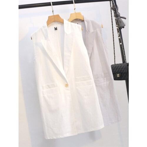 Summer Cotton And Linen Vest Womens 2021 Thin Style Loose Large Size Solid Color Mid-Length Waistcoat Jacket Tide Tops zh1365